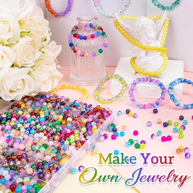 XSEINO About 144 Colors 1200PCS 6mm Glass Beads Bracelet Making Set, Colored - Image 6