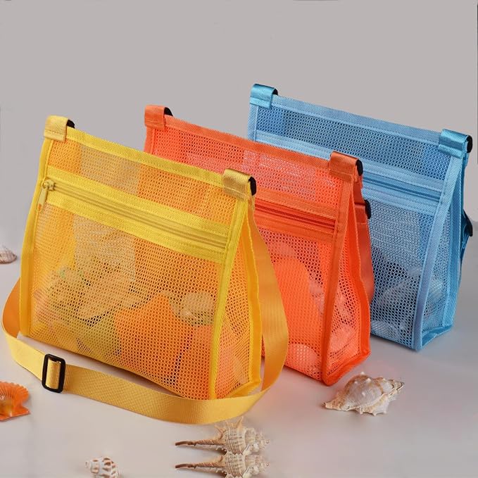 MUYIZI Mesh Beach Bag for Shells Collecting 3 Pack, Shell Bags for Beach - Image 3