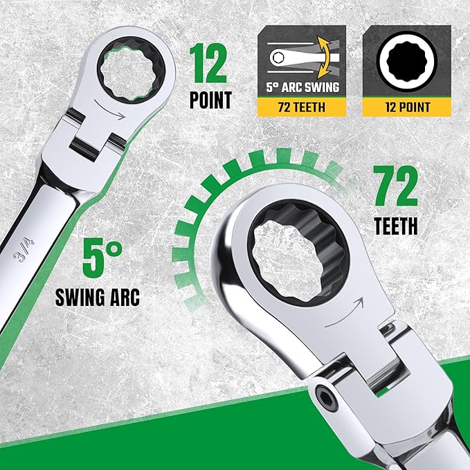 SK Flex-Head Ratcheting Wrench Set, Combination Wrench Set, 13-Piece, SAE 1/4" to 1", 72-Tooth, Premium CR-V Construction, with Rack Organizer