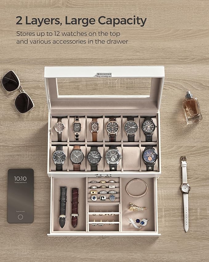 SONGMICS Watch Box, 12-Slot Watch Case Organizer - Image 4