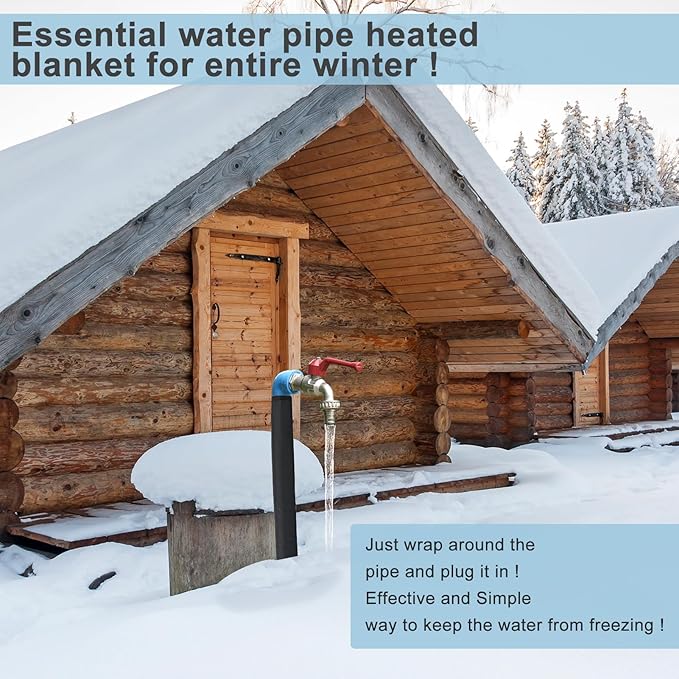 2Pcs Water Pipe Heat Blanket, 39"x7" Stickable Water Pipes Heater Tape with 6.6Ft Cable Foil Pipe Warmer Water Line Insulation Wrap Pipe Freeze Protection for Outdoor Pipe RV Sewer Hose, Max140˚F，110V