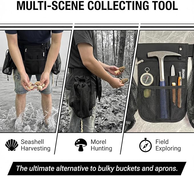 Rock Collecting Waist Bag, Mushroom Hunting, Mesh Fanny Pack - Image 7