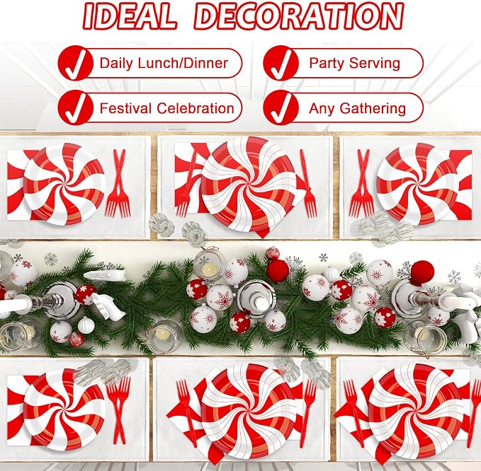 100Pcs Christmas Peppermint Paper Plates and Napkins Party Supplies Candy Cane - Image 7