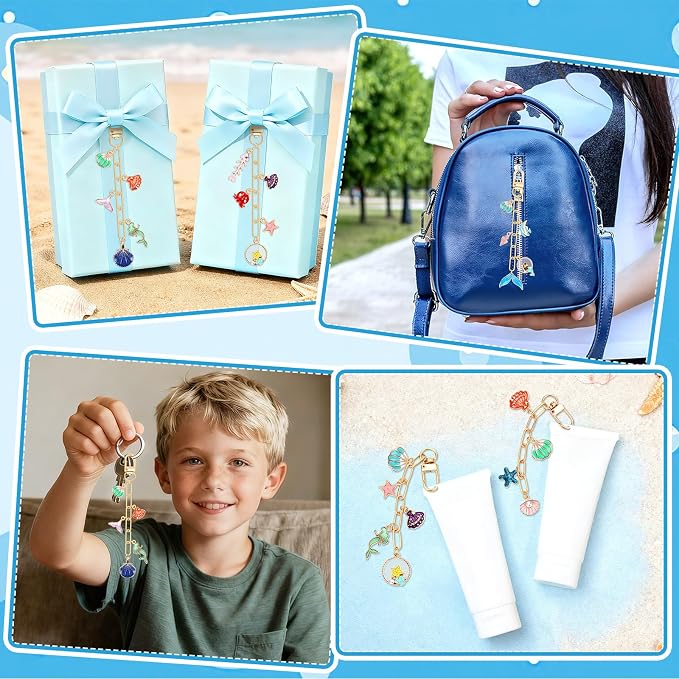 AUGSUN 189Pcs Ocean Keychain Making Kit Summer Beach DIY Keychain Craft | Under - Image 6