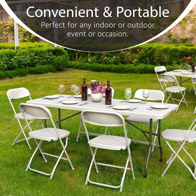 6 Feet Foldable Table with Built in Handle & Steel Legs | 6FT Heavy Duty - Image 2