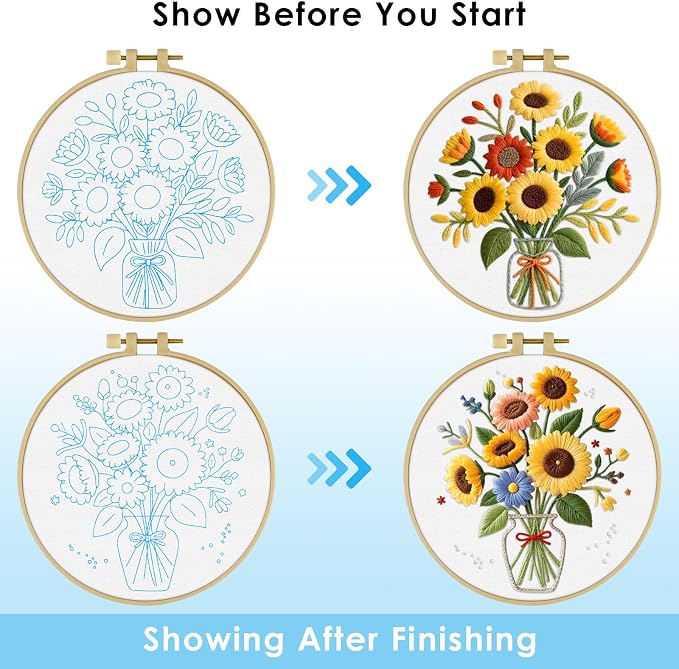 ERKOON Embroidery Kit for Beginners Adult, 2 Set Flower Cross Stitch Set - Image 4