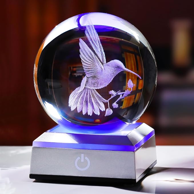 Crystal Ball 3D Engraved Hummingbird by Ornalrist