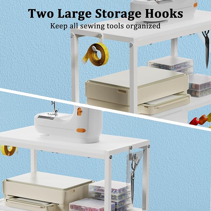 Sewing Table with 60 Spools Thread Holder and 3 Fabric Drawers, Rolling Sewing - Image 6
