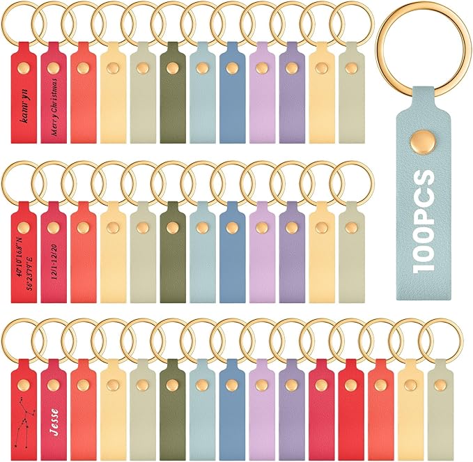 Wavyknot 100 Pcs PU Leather Keychain Blanks Bulk Laser Engraving Blanks by Wavyknot