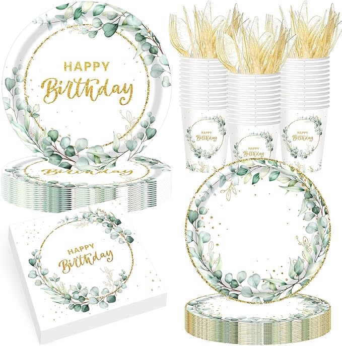 Pickmesh 400 Pcs Sage Green Birthday Party Supplies Include Neutral Eucalyptus by Pickmesh