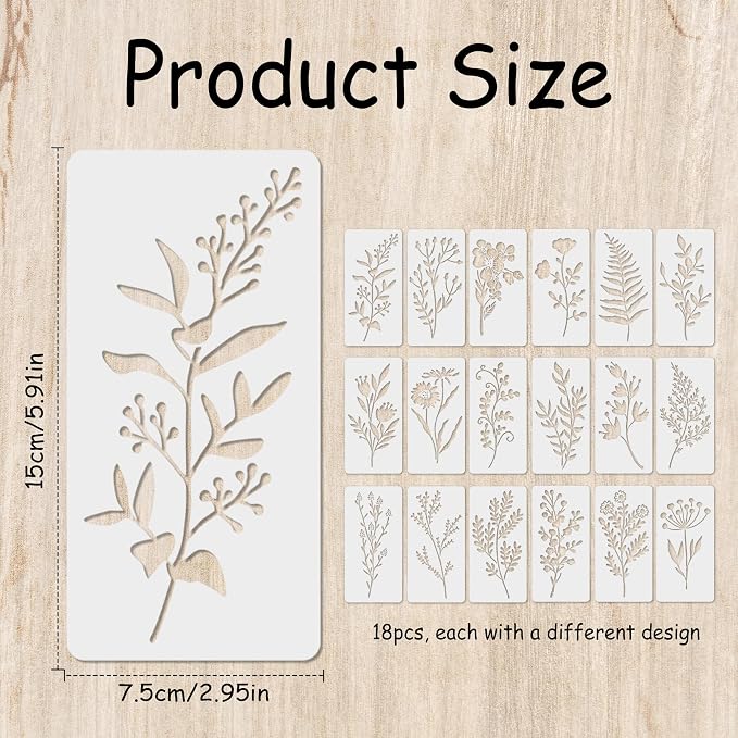 18 Pack Floral Stencils for Painting on Wood, Reusable Flower Stencils for - Image 2