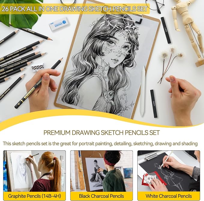 MARTCOLOR 26 Pcs Drawing Sketching Pencil Set, Graphite Pencils | Charcoal - Image 6