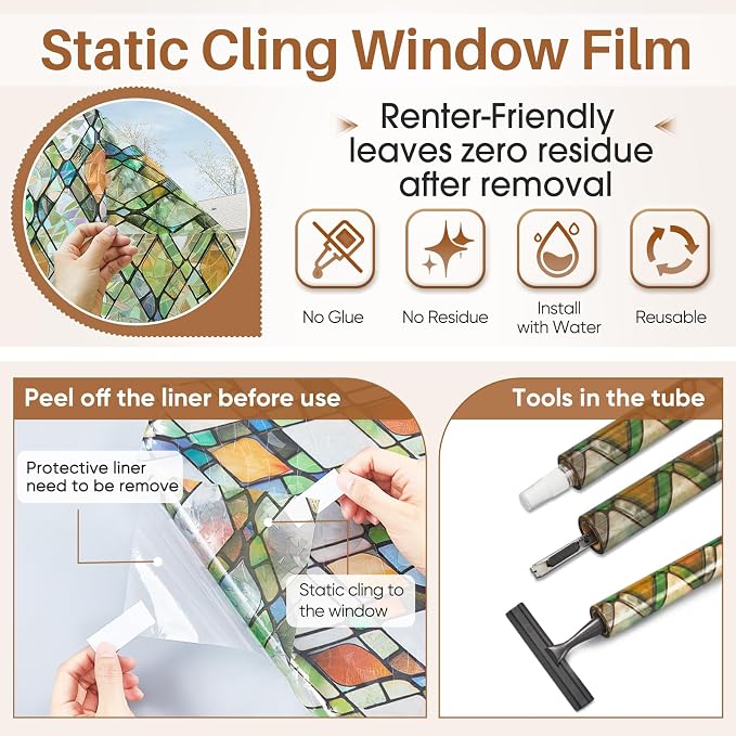 Window Privacy Film, Stained Glass Static Cling Rainbow Stickers 35.4" x - Image 5