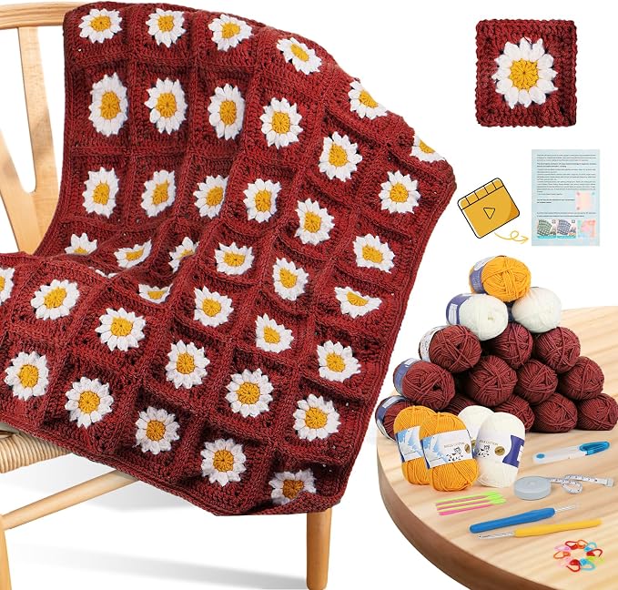 Coopay Crochet Kit Beginners for Blanket, Granny Squares Crochet Blanket Kit by Coopay