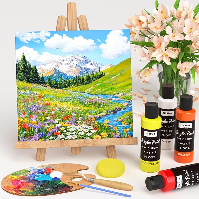 Nicpro 8 Primary Colors Acrylic Paint Set, Rich Pigment, Non Toxic Craft Paint - Image 5