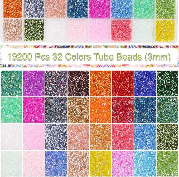EuTengHao 19200Pcs Tube Beads Kit 3mm Glass Bugle Seed Beads - Image 2