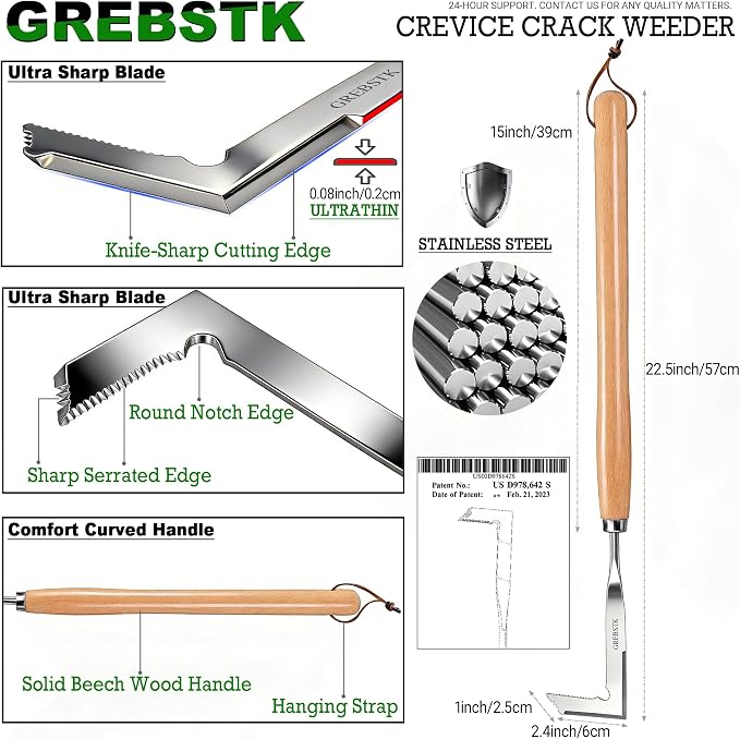 GREBSTK Crack Weeder Crevice Weeding Stainless Steel Sharp Tool, 22 in | - Image 2