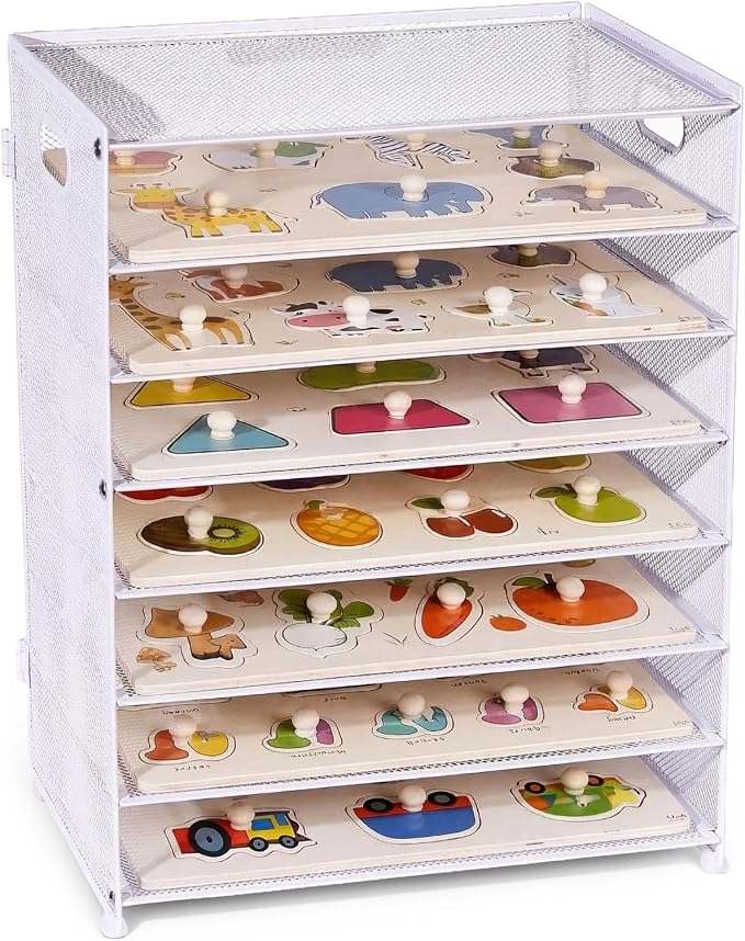 8-Tier Puzzle Organizer Rack, Wooden Puzzle Storage Holder by Unknown