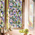 Purple Flower Stained Glass Window Film, Rainbow Floral Static Cling Privacy by Aomkmi