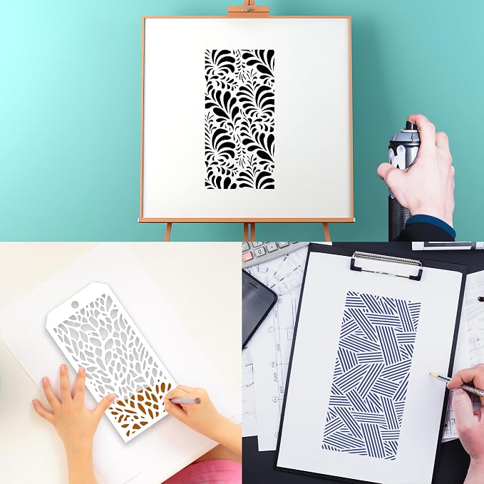 12 Pieces Texture Stencils for Crafts Reusable Brick Stencils Honeycomb - Image 6