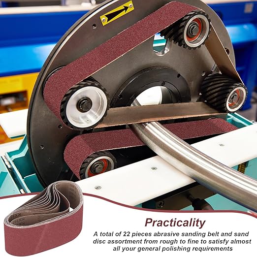 Blulu 44 Pieces Sanding Belts and Sanding Discs Set Includes 4 x 36 Inch Belts (80/120/150/240/400 Grits) and 6 Inch Self Adhesive No Hole Alumina Disc for Bench Combination Sander Woodworking