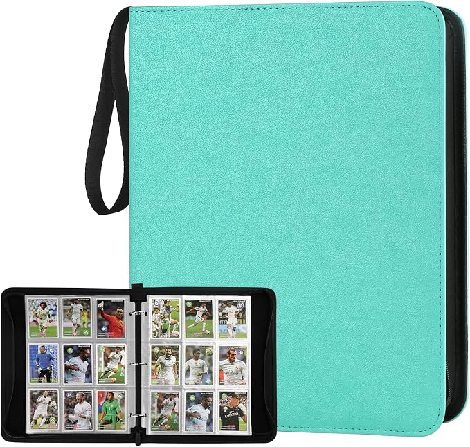 GERMUN 3 Ring 9 Pocket Zipper Card Binder, 720 Double Sided Standard PU Trading by GERMUN