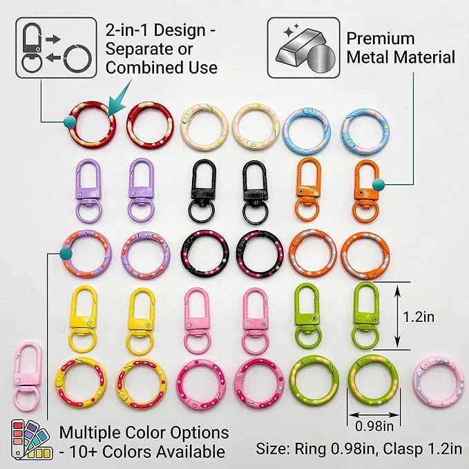 20pcs Colorful Donut Key Rings & Lobster Claw Clasps, Metal Keychain Clips - Image 2