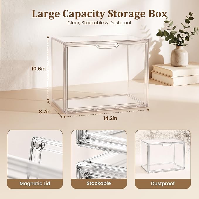 XX-Large Clear Acrylic Display Case, 1 Pack | Extra Large Stackable Storage Bins - Image 2