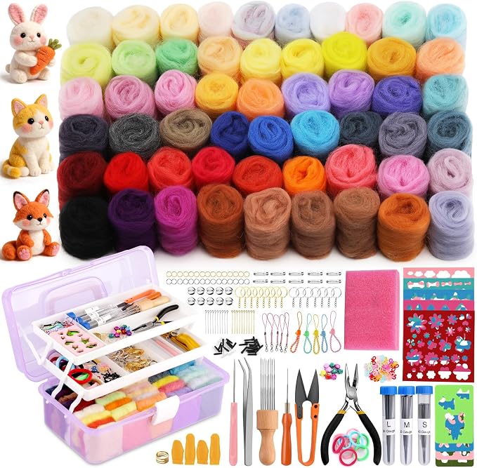 LOKUNN Needle Felting Kit, 55 Colors Felting Wool Kit by lokunn