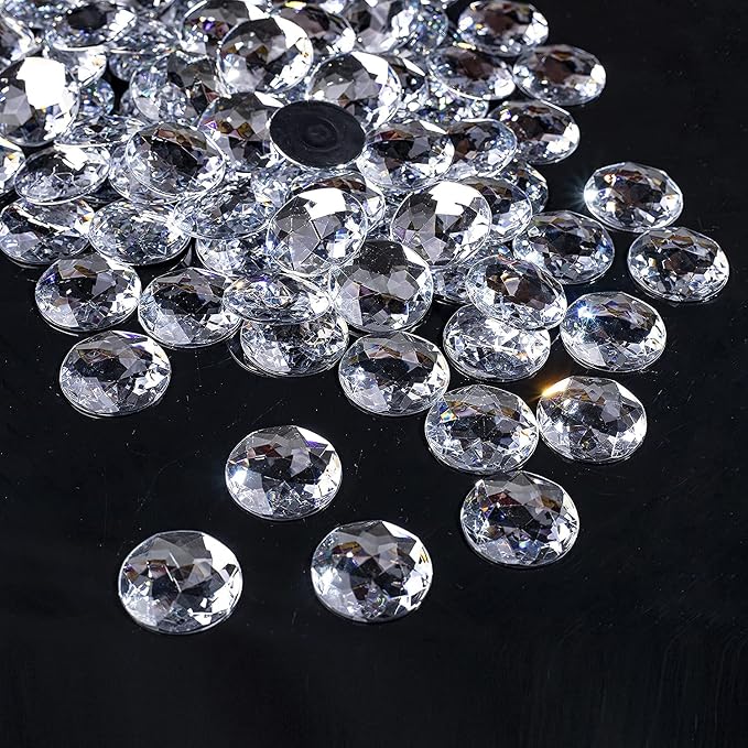 100 Pcs 25mm Flat Back Round Acrylic Rhinestones, Crystal Clear Plastic Circle - Image 2
