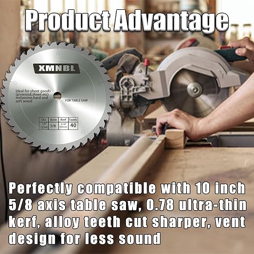 10 Inch Table Cutting Saw Blade 40 Tooth,Replace for Forrest WW10407125 Woodworker II 10-Inch 40 Tooth Blade,Compatible with DEWALT 10" Table Saw,Wood Fine Finish Cutting 1" Arbor Longer Life 5X
