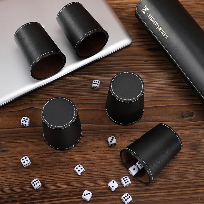 Leather Dice Cup Set, 5 Black Dice Cups + 25 Dices + Exclusive Storage and - Image 2
