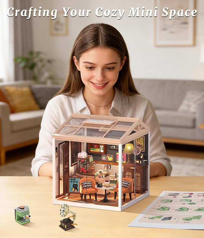 Vintage Coffee Shop Miniature House Kit – DIY Cafe Dollhouse - Image 6