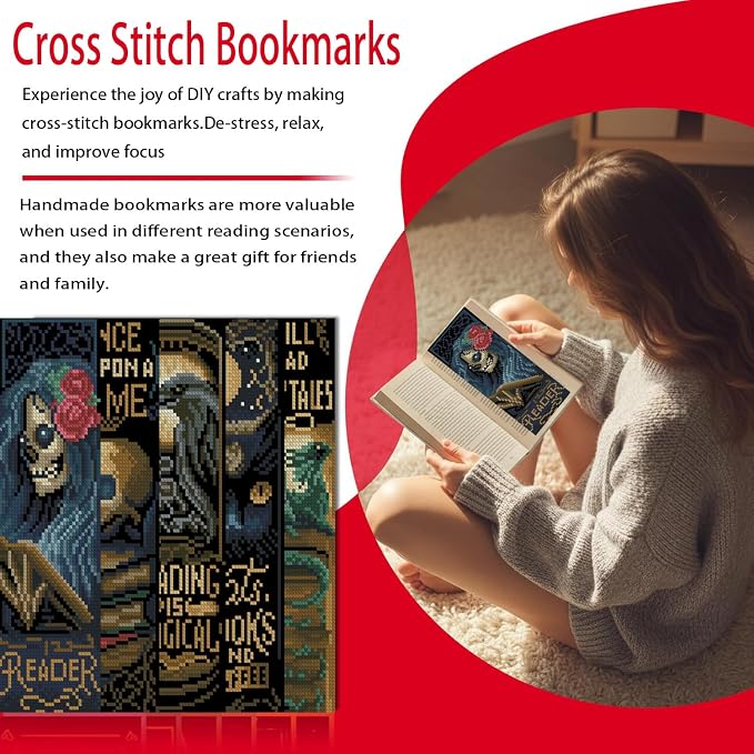 5 Pcs Gothic Stamped Cross Stitch Bookmark Kits - Image 4