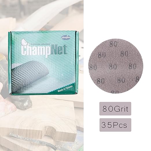 Mesh 5 inch 6 inch Sanding Discs 35PCS Hook and Loop Sanding Discs, Dust-Free, Ideal for Metal, Wood, Composites, Stock Removal, and Fine Finishing (5in, 80 Grit)