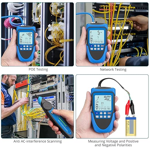 Network Cable Tester, PoE Cable Tester for CAT5, CAT5e, CAT 6, CAT 7 CAT 8, RJ45, Multifunction Power Over Ethernet Tester, Cable Voltage Tester Line Location Finder Cable Tracer, Wire Tracker