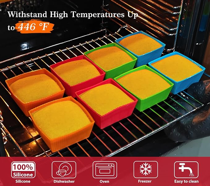 Webake 3.5 Inch Jumbo Baking Cups Reusable Silicone Square Cupcake Liners - Image 7