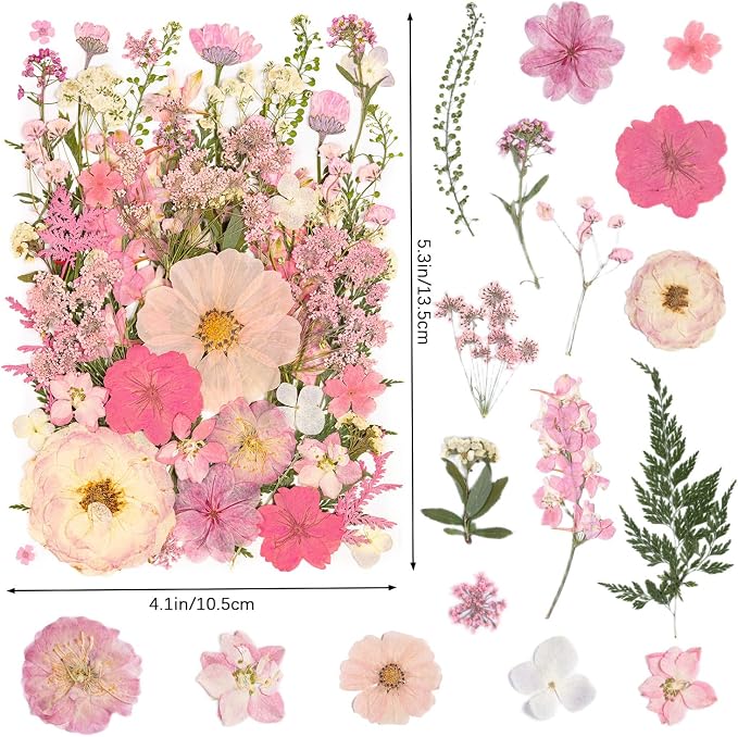 50pcs Pink Pressed Flowers Bulk, Romantic Dried Flower Leaves, Natural Pressed - Image 2