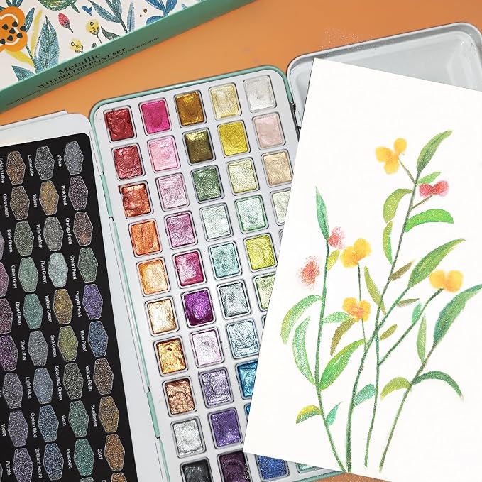 Artecho Metallic Watercolor Paints, 50 Glitter Watercolor Paint Set, Water - Image 5