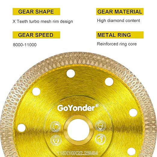 GoYonder 4.5 Inch Super Thin Tile Saw Blade, Diamond Blade for Angle Grinder, Dry Wet Tile Blade for Ceramic Tile, Concrete, Granite Cutting