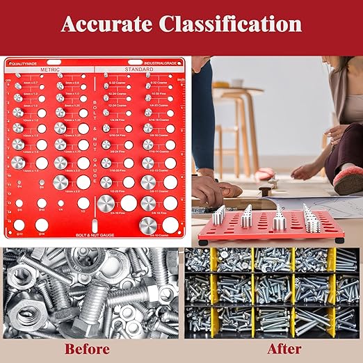 42 Nut and Bolt Thread Checker, Bolt Size and Thread Gauge 19 Standard & 15 Metric Bolt & 8 Drill Bit Gauge, Bolt and Nut Identifier Gauge with Inch and Centimeter Scales