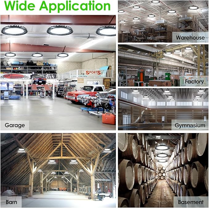 LED High Bay Light 200W, 12' UFO Commercial Lighting Fixture w/Isolated Power Supply, w/Plug for Garage Shop Warehouse Workshop, 5000k 28000lm Dimmable IP65 UL ETL Listed (4 Pack)