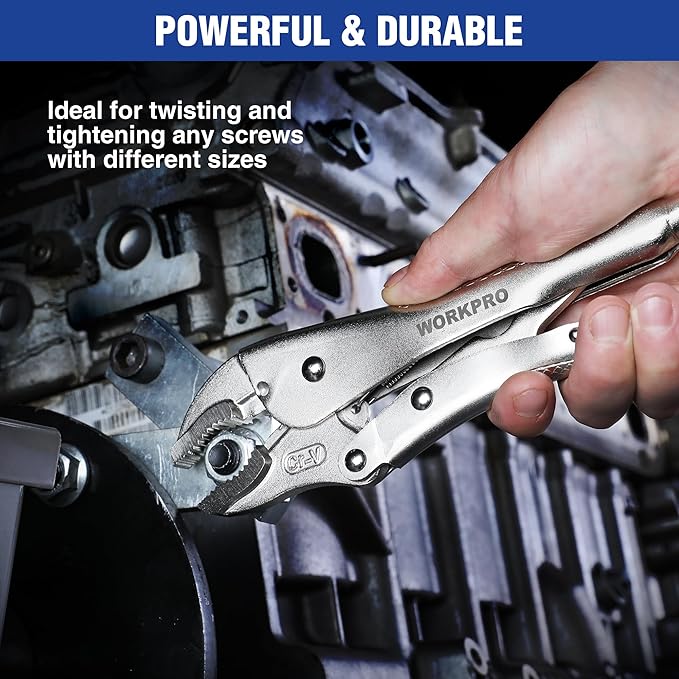 WORKPRO Locking Pliers, 10-inch Curved Jaw Vice Grips pliers, Chromium-Vanadium Steel Locking Pliers with Wire Cutter, Locking Adjustable Vise Grips for Clamping Twisting Welding