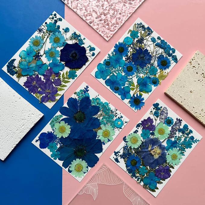 MIKIYA 94Pcs Blue Dried Pressed Flowers - Image 3