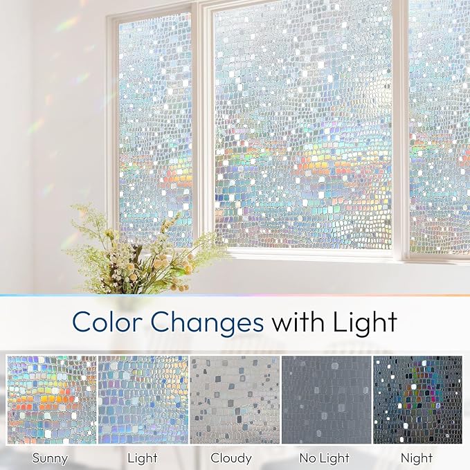 rabbitgoo Window Privacy Film Decorative Rainbow Cling, 35.4" x 118.1" | 3D - Image 5