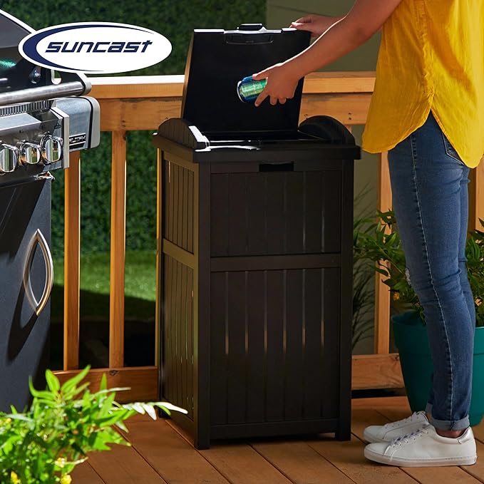 Suncast Trash Hideaway Outdoor Patio 33 Gal Garbage Waste Trash Can Bin (4 Pack)