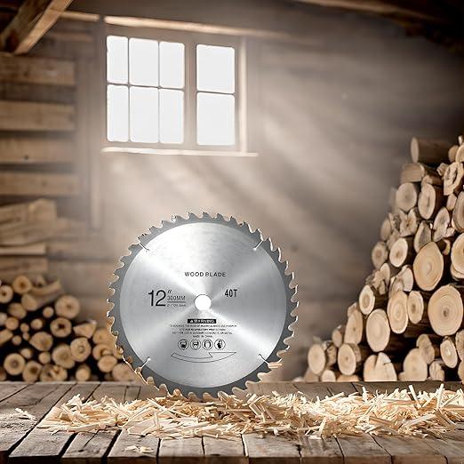 12" 40 Teeth Carbide Tip Wood Cutting Circular Saw Blade Table Saw Blade Miter Saw Blade with 1" Arbor for General Purpose
