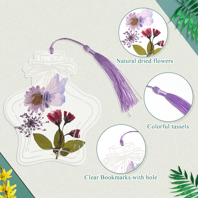 TaoBary 91 Pcs DIY Handmade Transparent Dried Flower Bookmark Set Include - Image 4