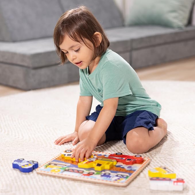Melissa & Doug Construction Vehicles Wooden Chunky Puzzle - Image 5