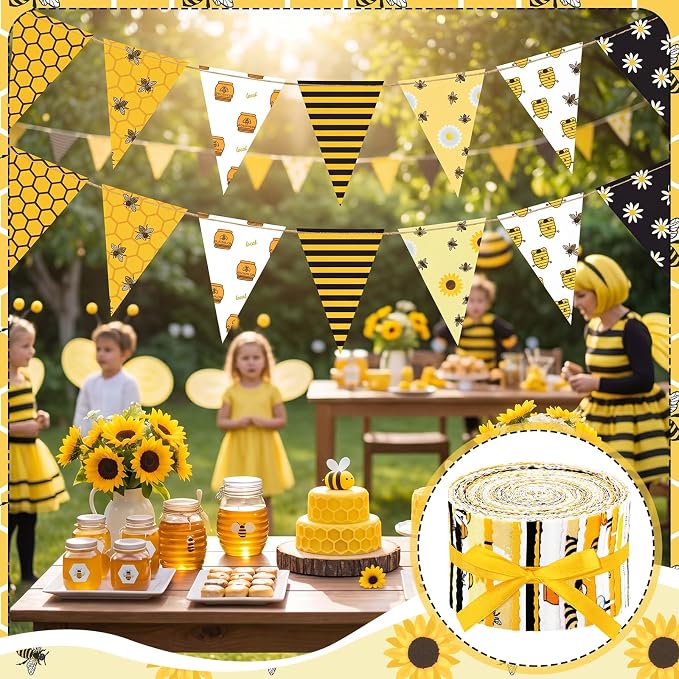 Hosuly 40 Pcs Bee Quilting Fabric Honey Bee Daisy Honeycomb Sunflower Quilting - Image 5
